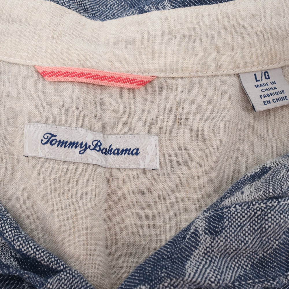 Tommy Bahama 100% Linen‎ Blue Leaf Print Short Sleeve Button Up Shirt Mens Large - Picture 5 of 8